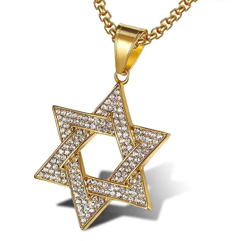 Crystal Zirconia Star Of David Hexagram Pendant Necklace