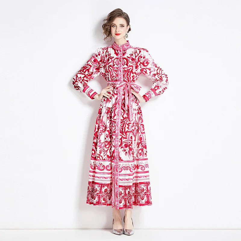 Vintage Floral Print Collar Dress