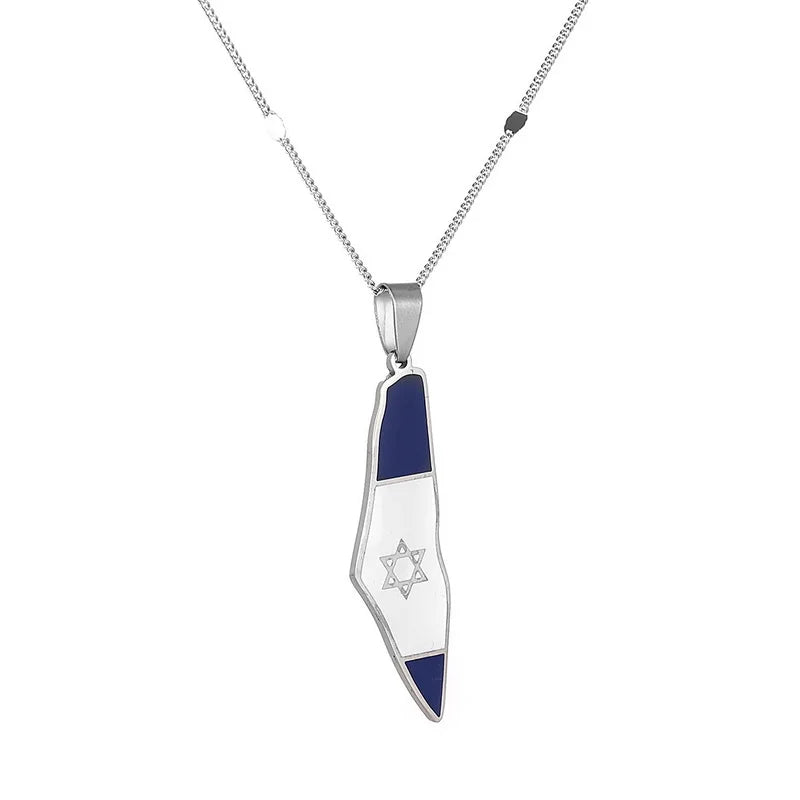 Jewish Stainless Steel Gold Color Flag Necklace