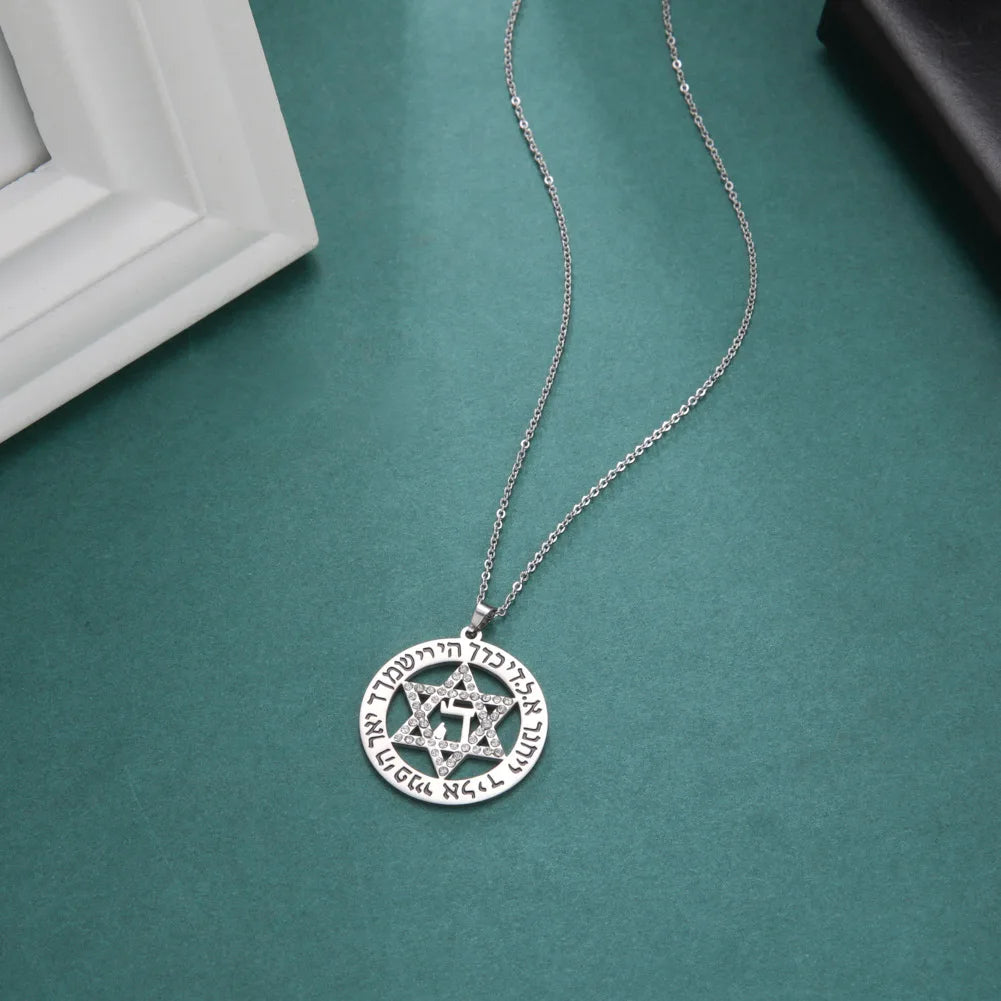 Star Of David Jewish Talisman Rhinestone Pendant Necklace