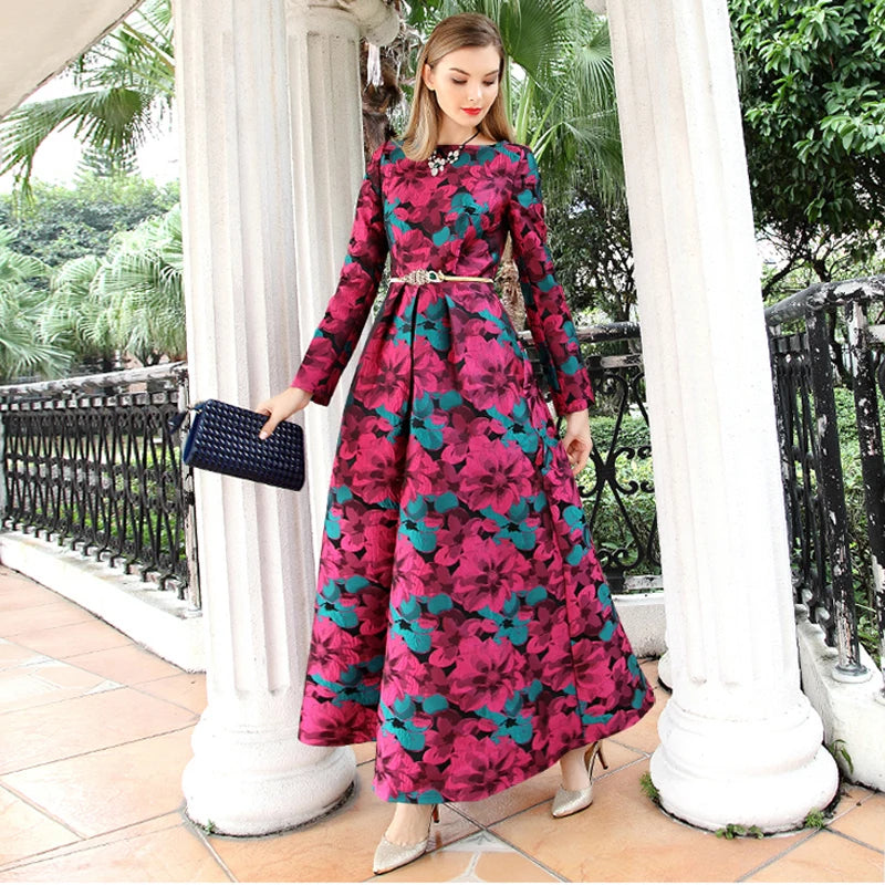 Long Maxi Floral Jacquard Dress