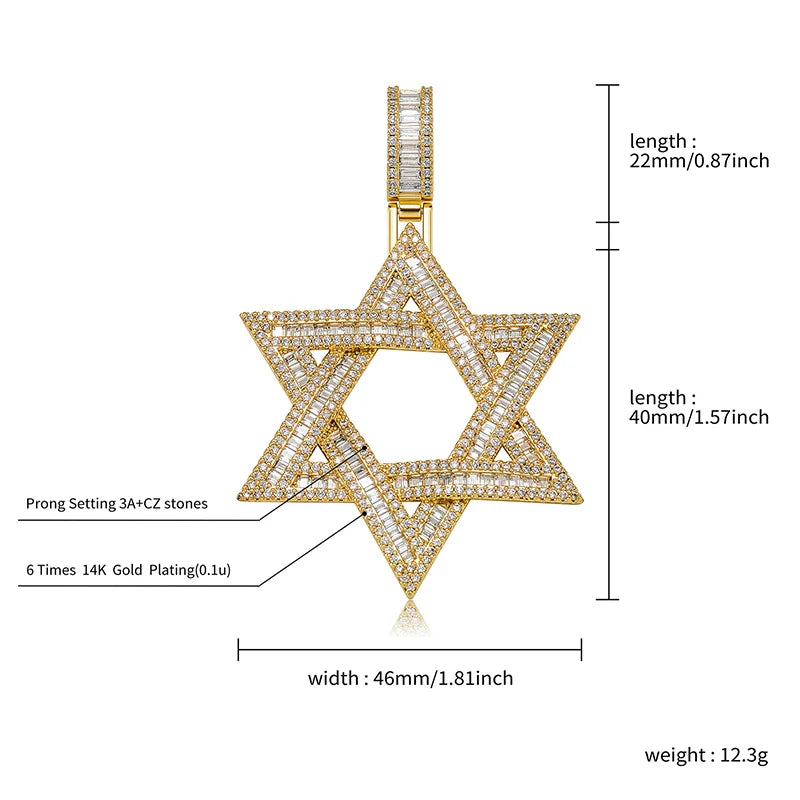 Stone Paved Bling Iced Out Jewish Star Of David Pendants Necklaces