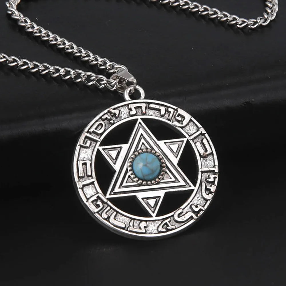 Star of David Inscription Hexagram Pendant Necklace