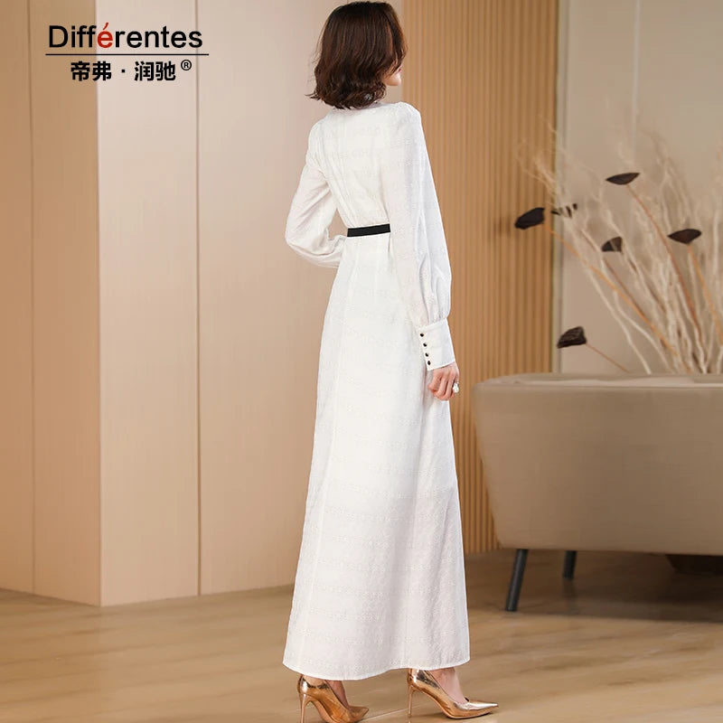 Women Buttons White Long Dress
