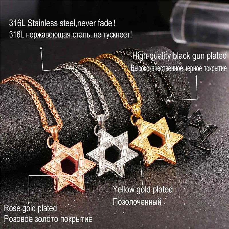 David Star Stainless Steel Jewish Necklace