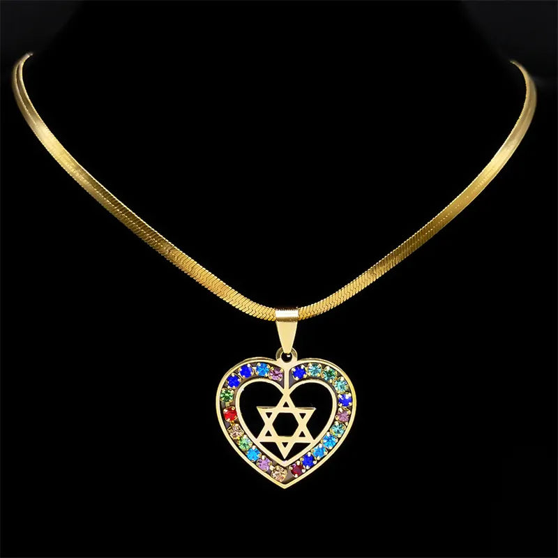 Heart Hexagram Jewish Necklace Star of David