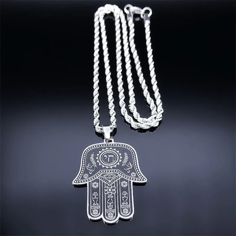Hamsa Hand Chai Hebrew Letters Necklace