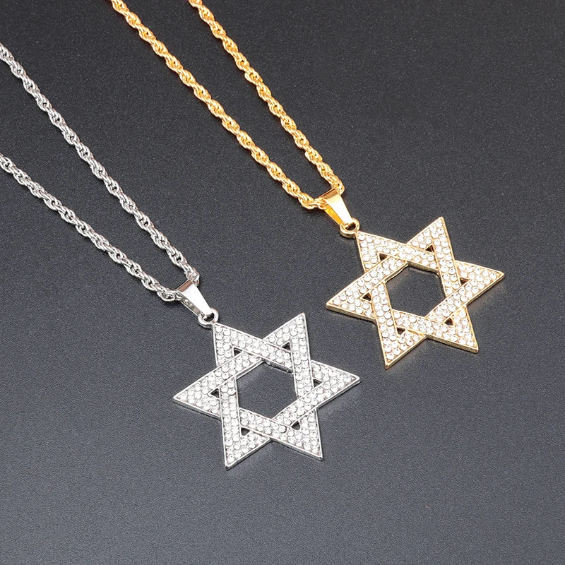Crystal Zirconia Star Of David Hexagram Pendant Necklace