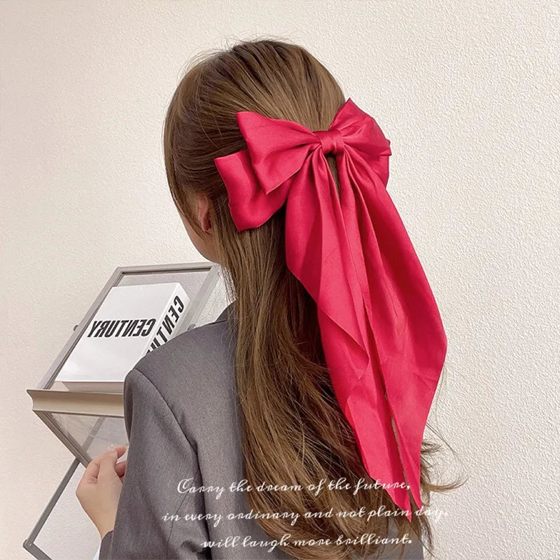 11 Solid Color Satin Ribbon Big Bows Hairpin
