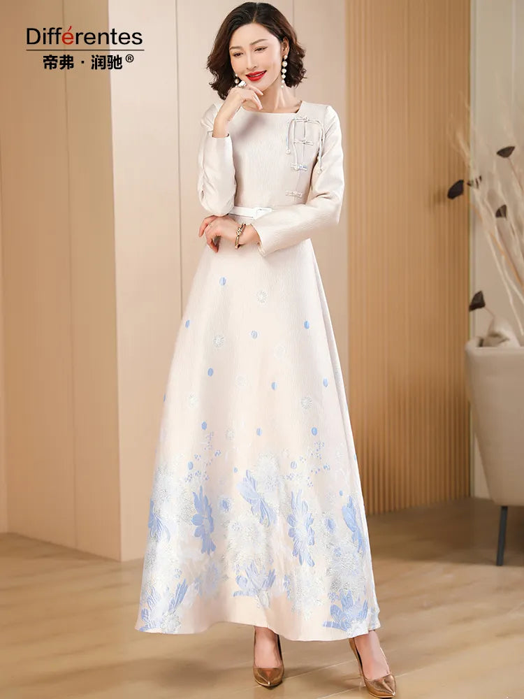 Women Long Sleeve Jacquard Dress