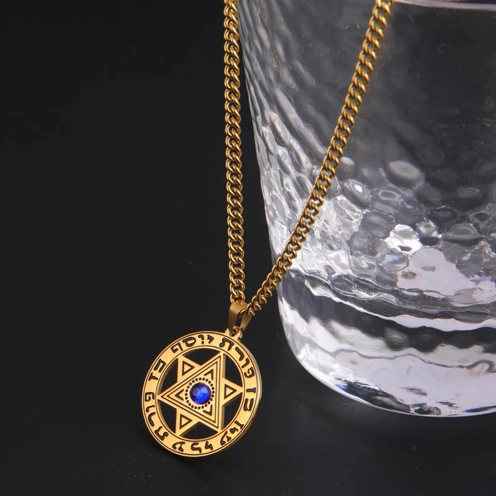 Star Of David Jewish Talisman Rhinestone Pendant Necklace