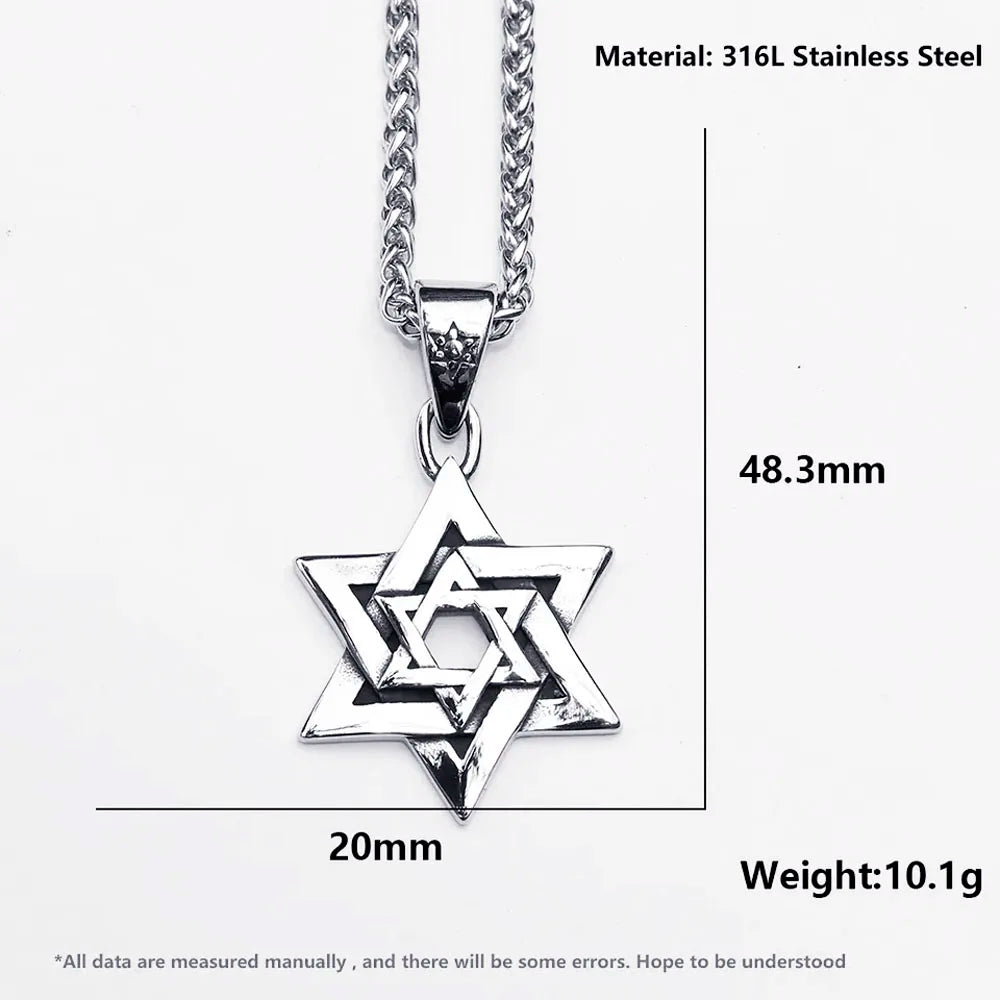 Stainless Steel Hexagram Pendant Star Of David Necklace