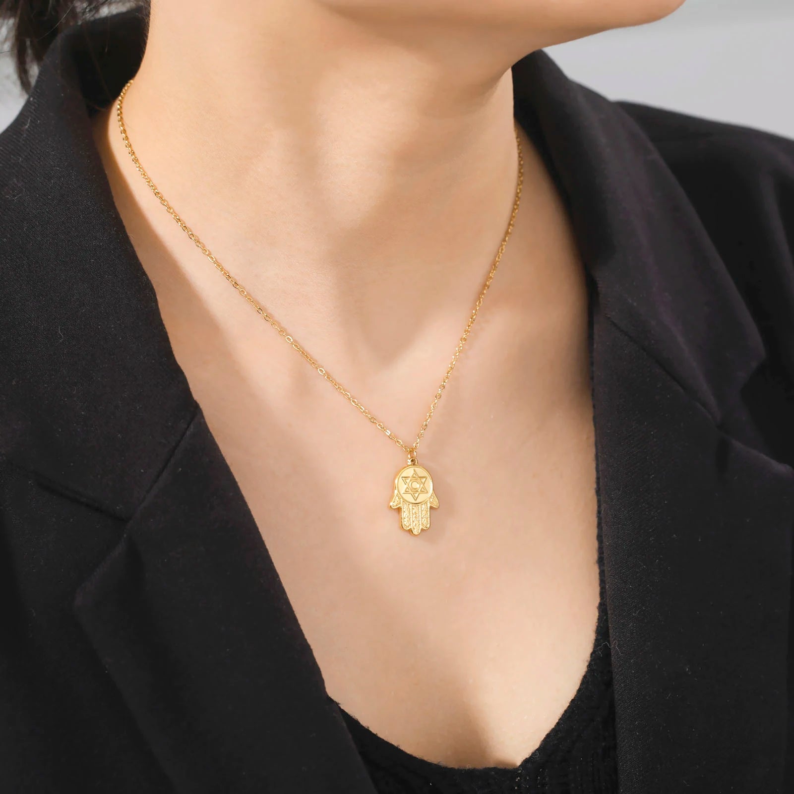 Hamsa Hand Star Of David Pendant Necklace