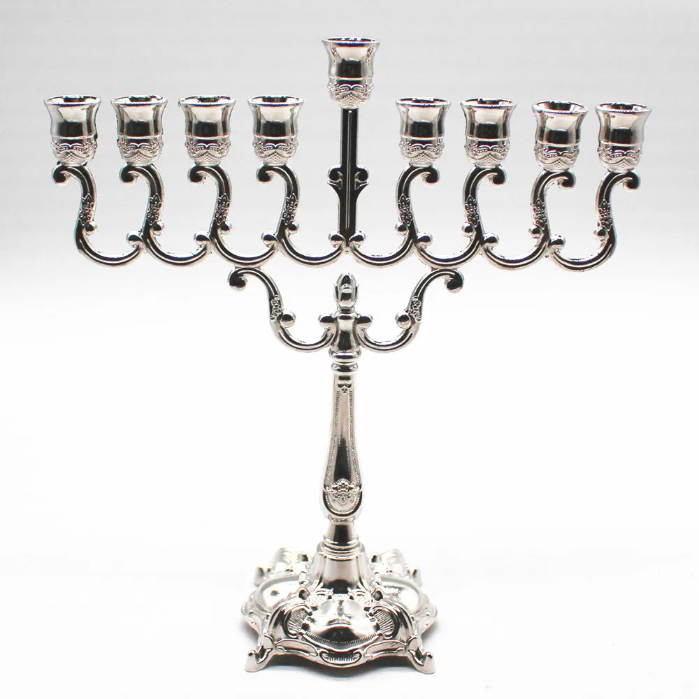 Silver Color Jewish Menorah Candle Holder