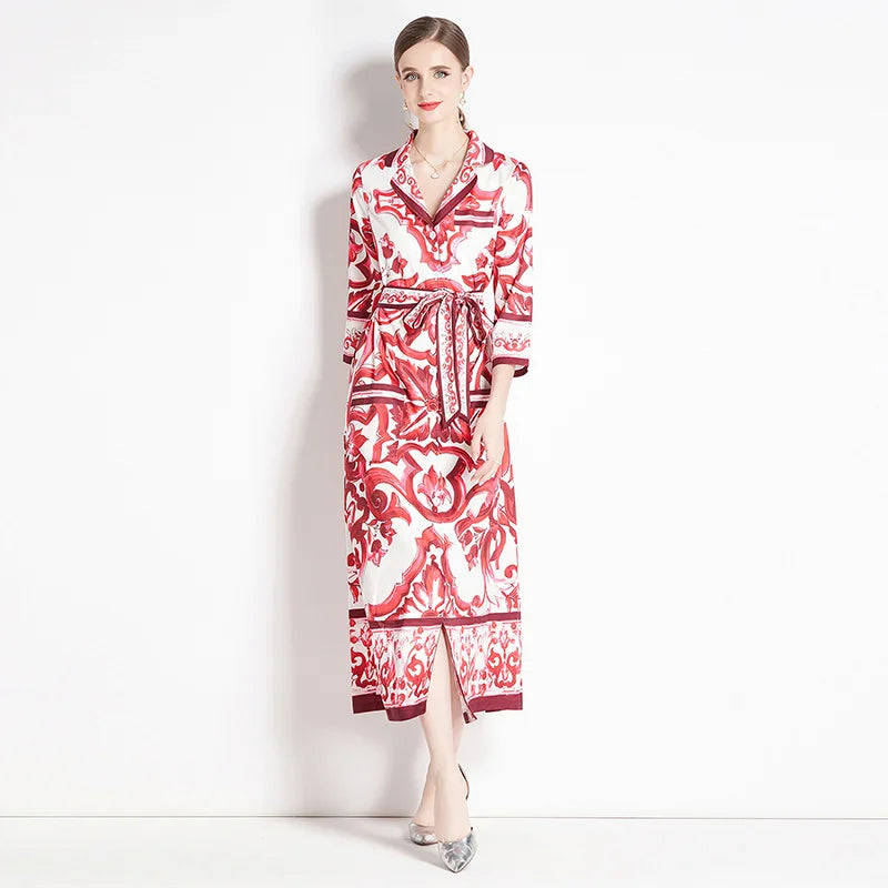 Vintage Floral Print Collar Dress