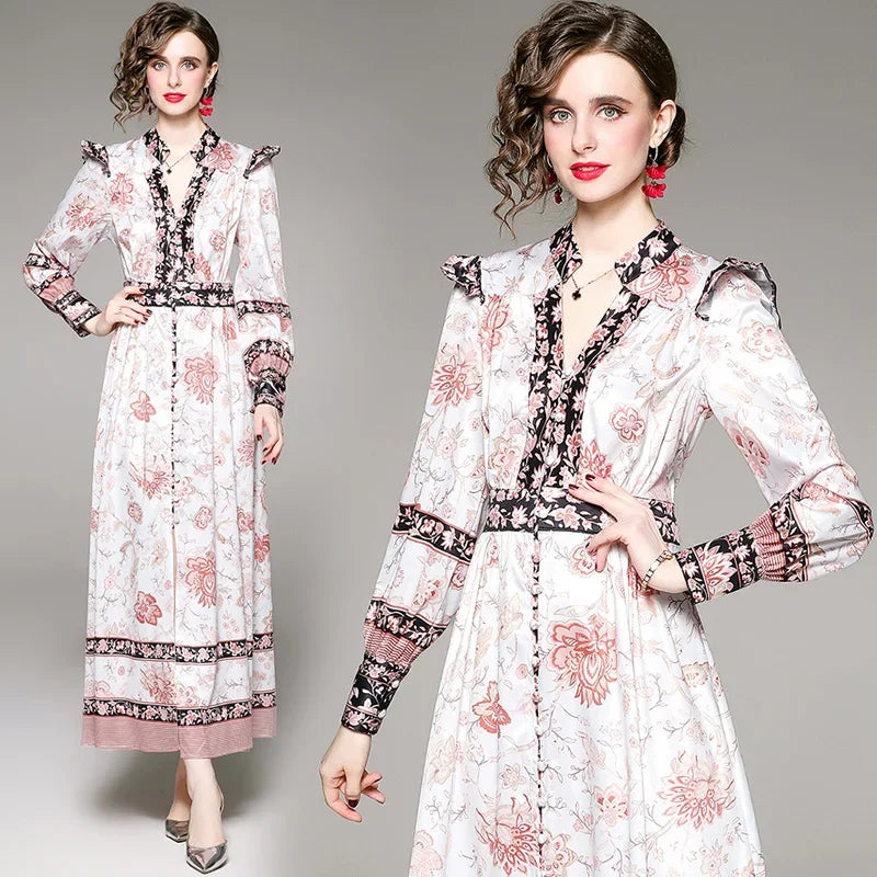 Vintage Floral Print Collar Dress