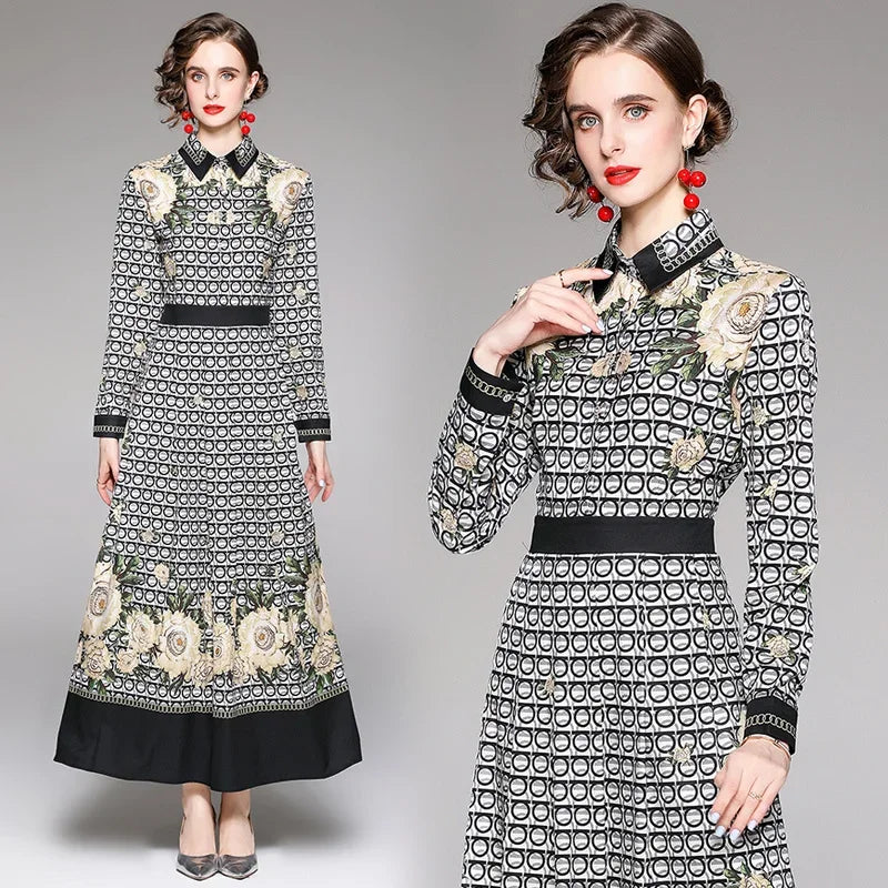 Vintage Floral Print Collar Dress