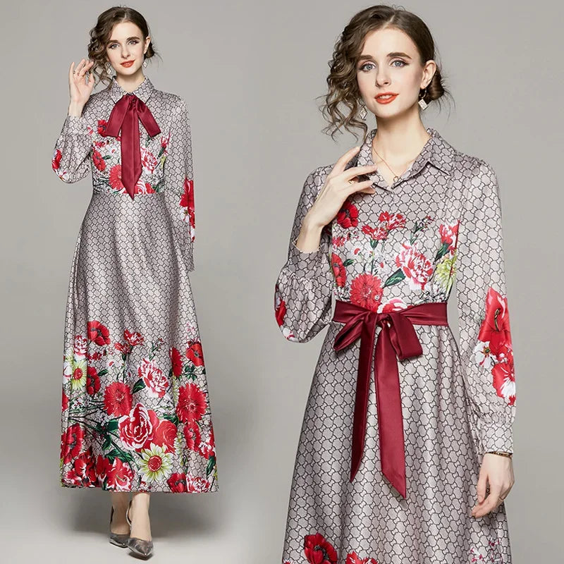 Vintage Floral Print Collar Dress