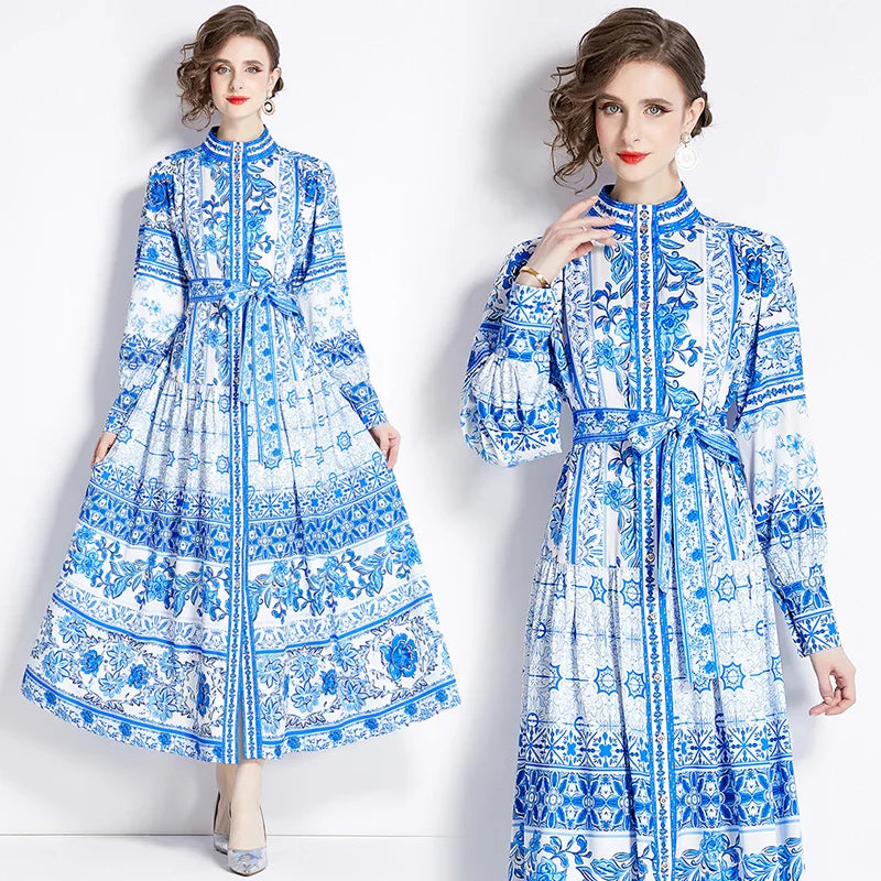 Vintage Floral Print Collar Dress