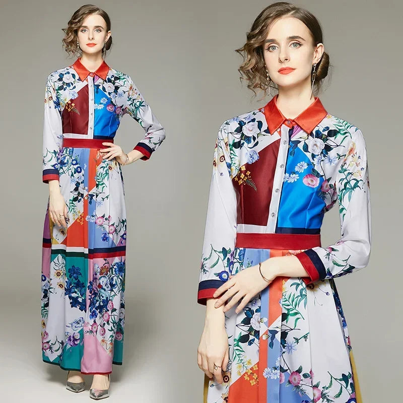 Vintage Floral Print Collar Dress