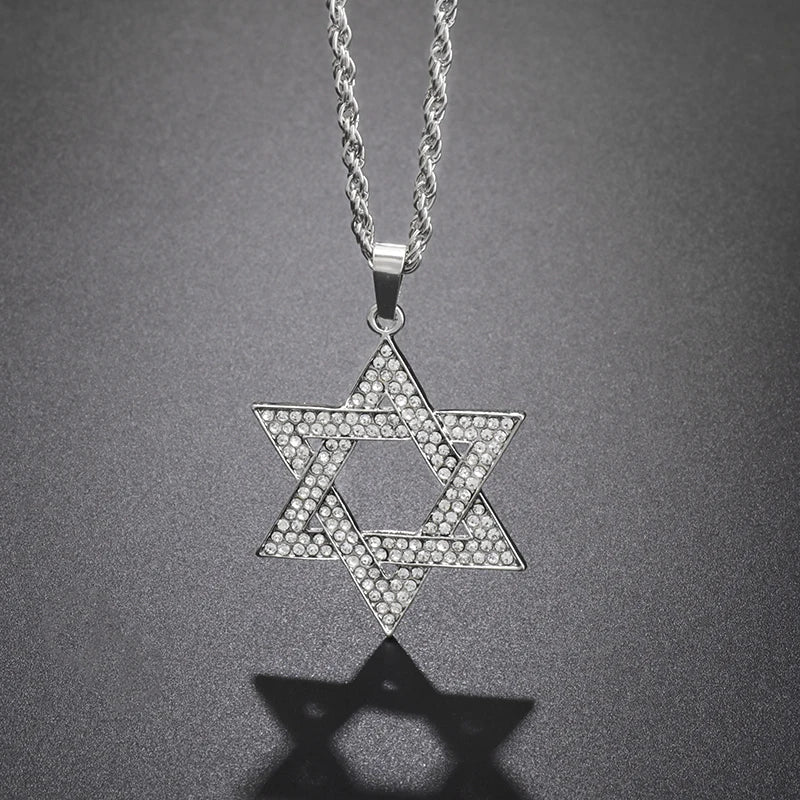 Crystal Zirconia Star Of David Hexagram Pendant Necklace