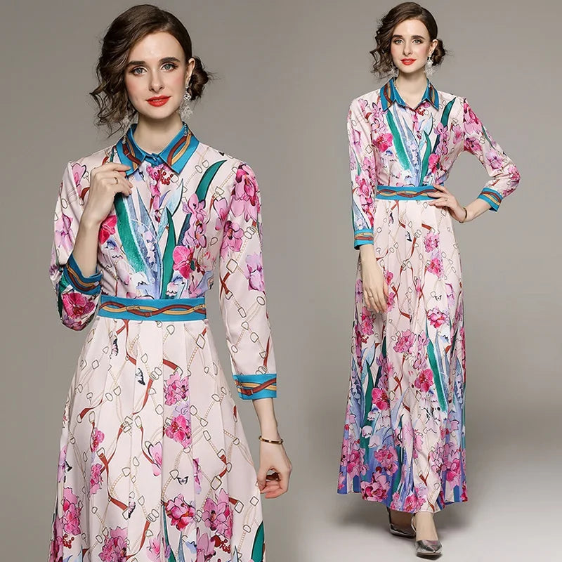 Vintage Floral Print Collar Dress