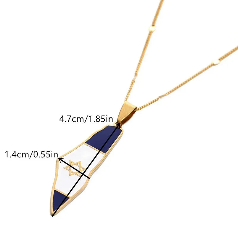 Jewish Stainless Steel Gold Color Flag Necklace