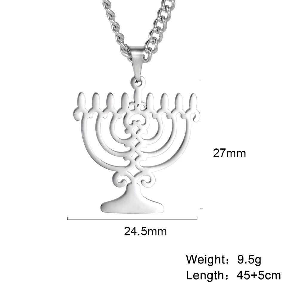 Dainty Jewish Triangle Menorah Pendant Necklace