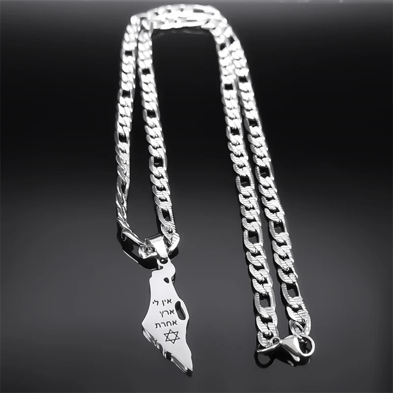 Stainless Steel Israel Country Map Pendant Necklace
