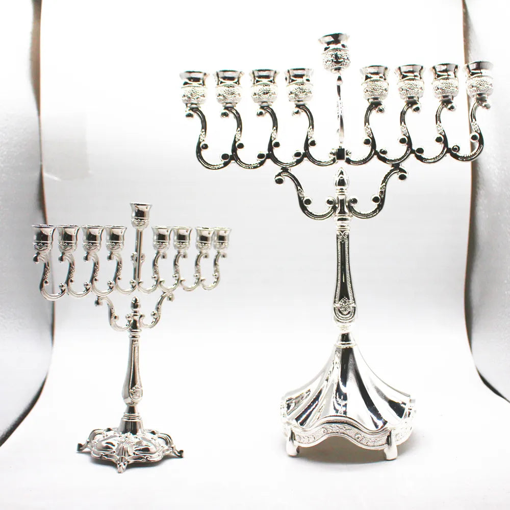 Silver Color Jewish Menorah Candle Holder