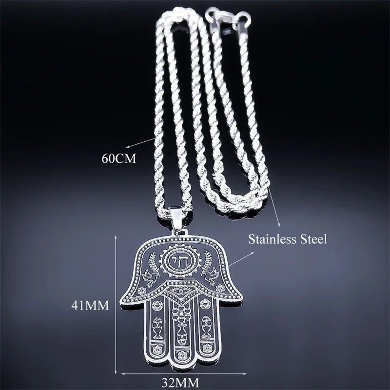 Hamsa Hand Chai Hebrew Letters Necklace