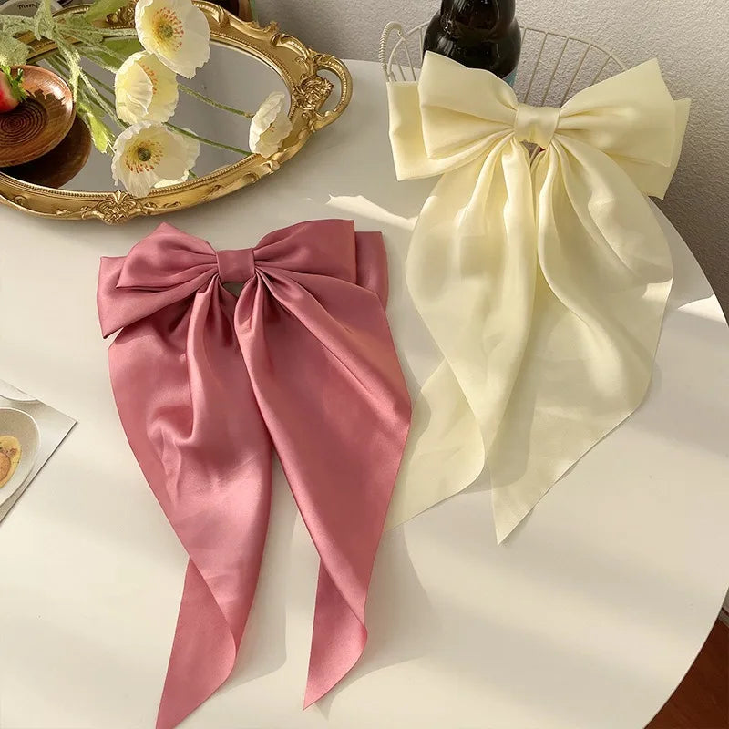 11 Solid Color Satin Ribbon Big Bows Hairpin