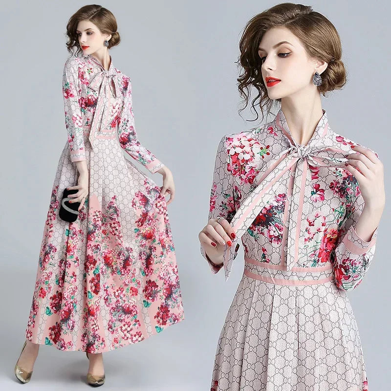 Vintage Floral Print Collar Dress