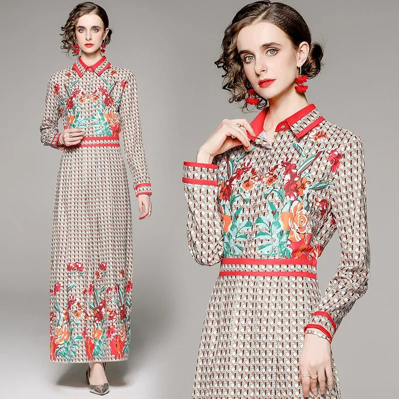 Vintage Floral Print Collar Dress