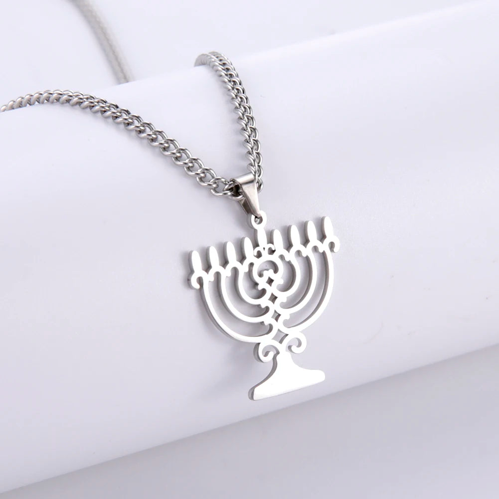 Dainty Jewish Triangle Menorah Pendant Necklace