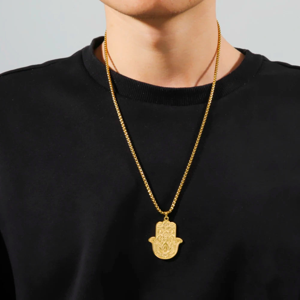 Hamsa Hand Stainless Steel Pendant Necklace