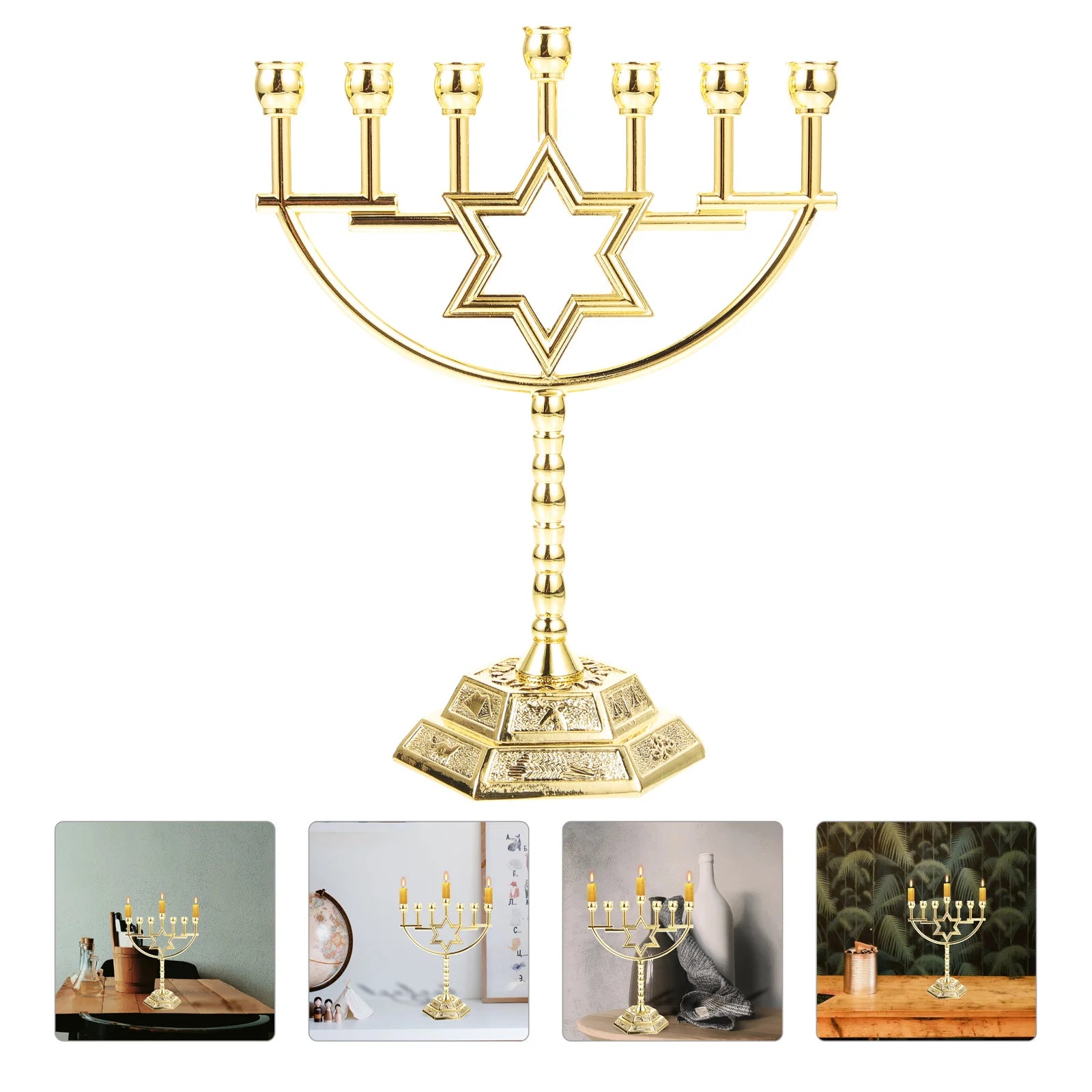 Jewish Gold Menorah Candle Holder