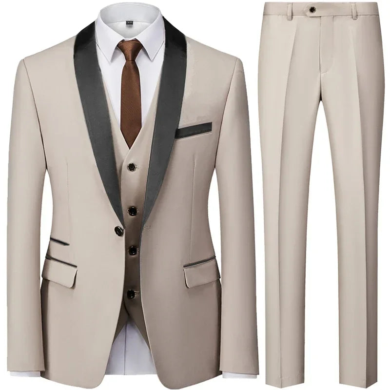 Casual Wedding Blazers Coat Vest Pants 3 Pieces Set