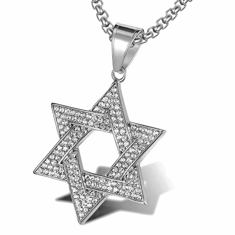Crystal Zirconia Star Of David Hexagram Pendant Necklace
