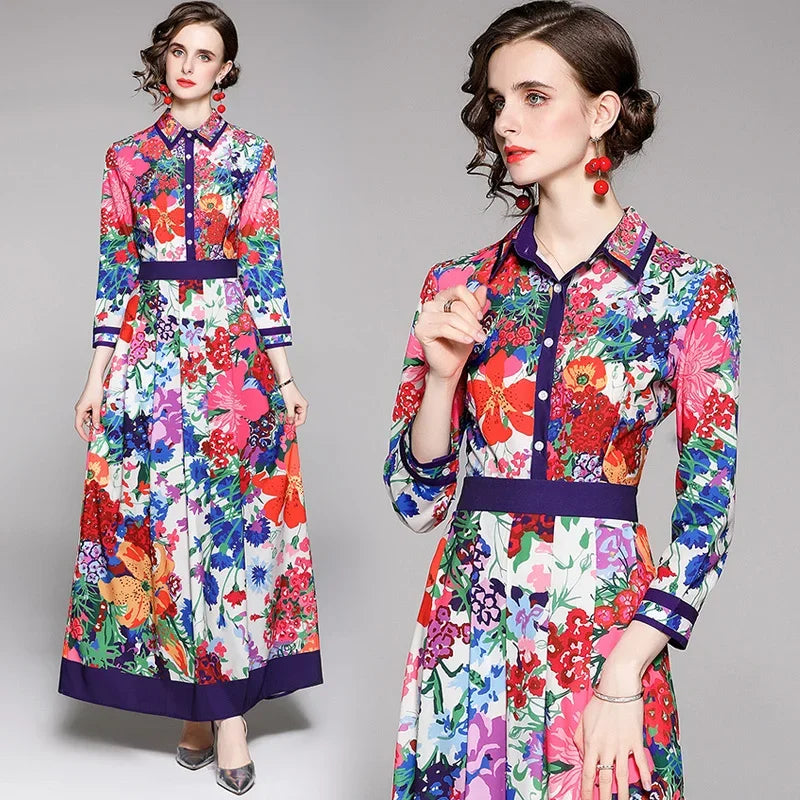 Vintage Floral Print Collar Dress