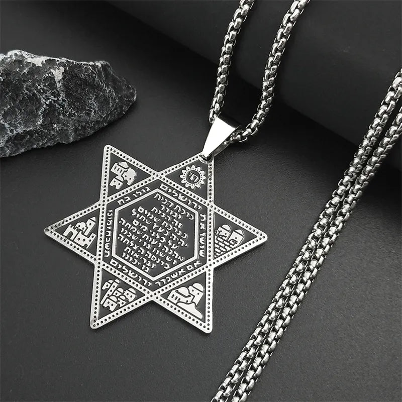 Stainless Steel Star Of David Solomon Pendant Necklace