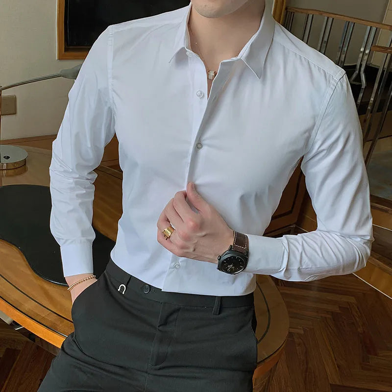 2023 New Fashion Cotton Long Sleeve Shirt Solid Regular Fit Male Social Casual Business White Black Dress Shirts 5XL 6XL 7XL 8XL