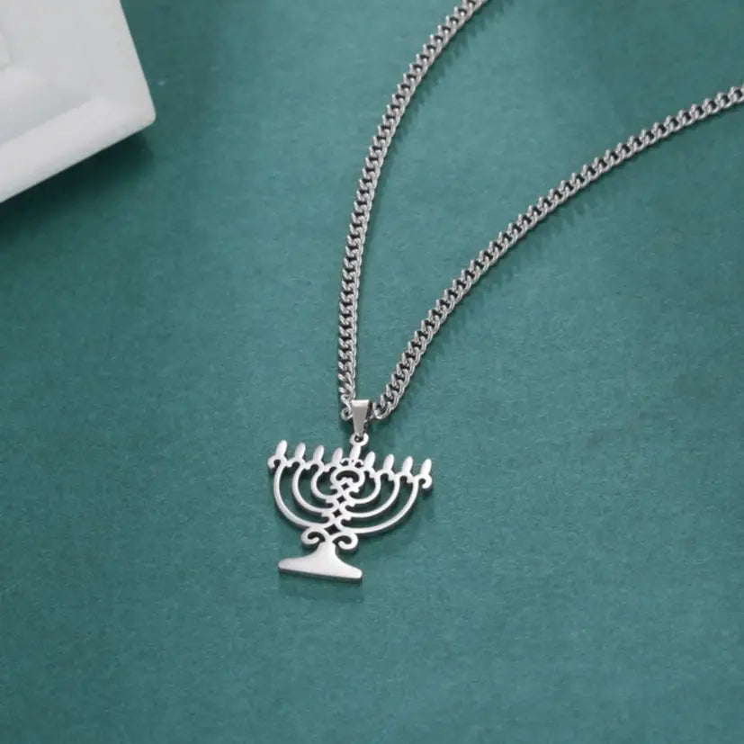 Dainty Jewish Triangle Menorah Pendant Necklace