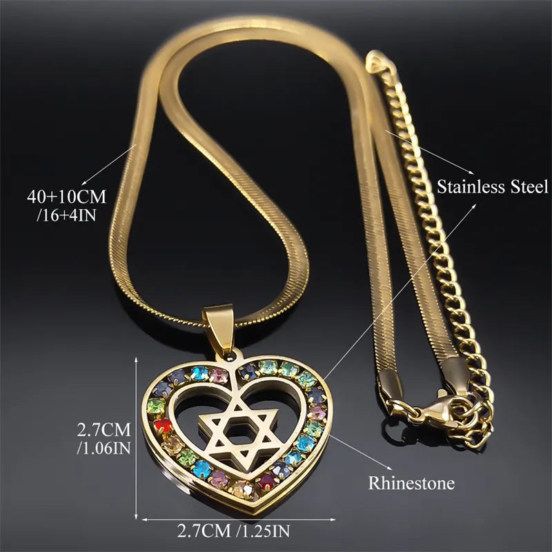 Heart Hexagram Jewish Necklace Star of David