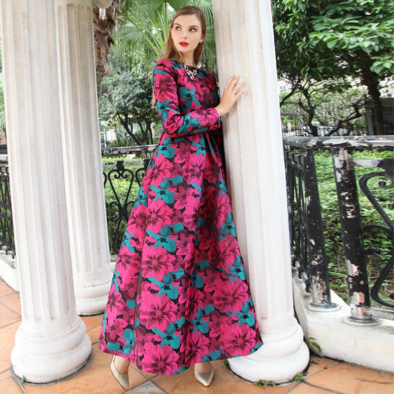 Long Maxi Floral Jacquard Dress