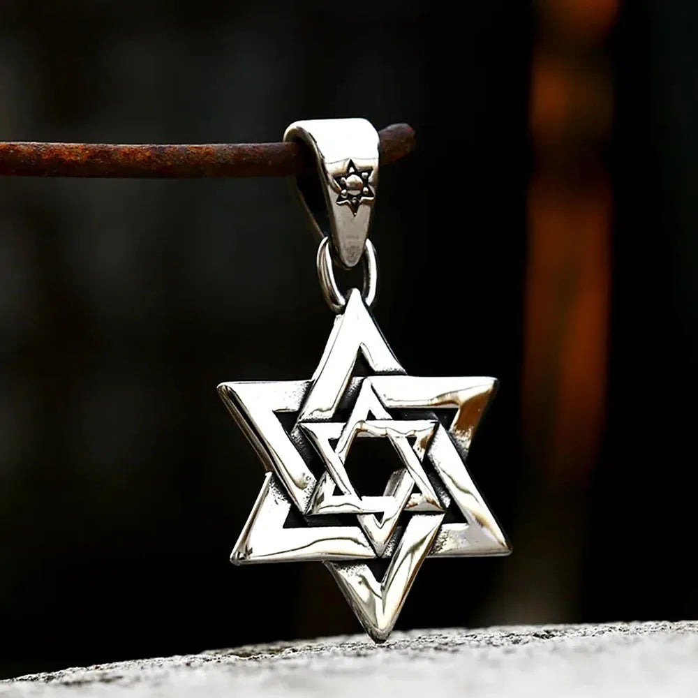 Stainless Steel Hexagram Pendant Star Of David Necklace