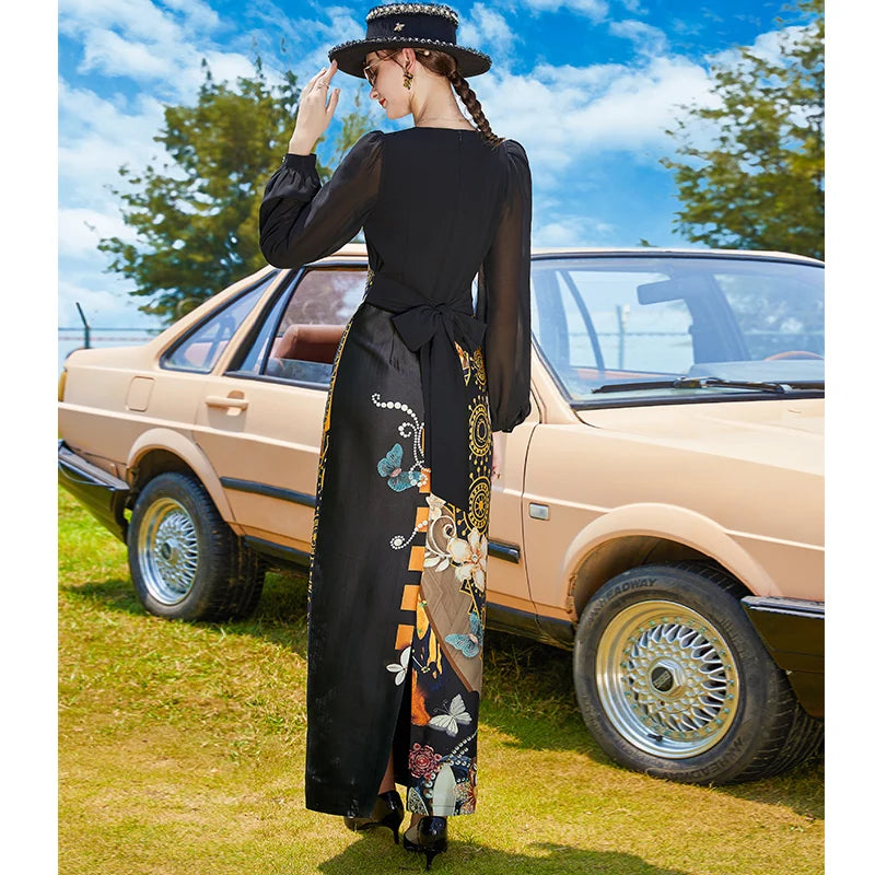 Long Sleeve Printed Pencil Dress