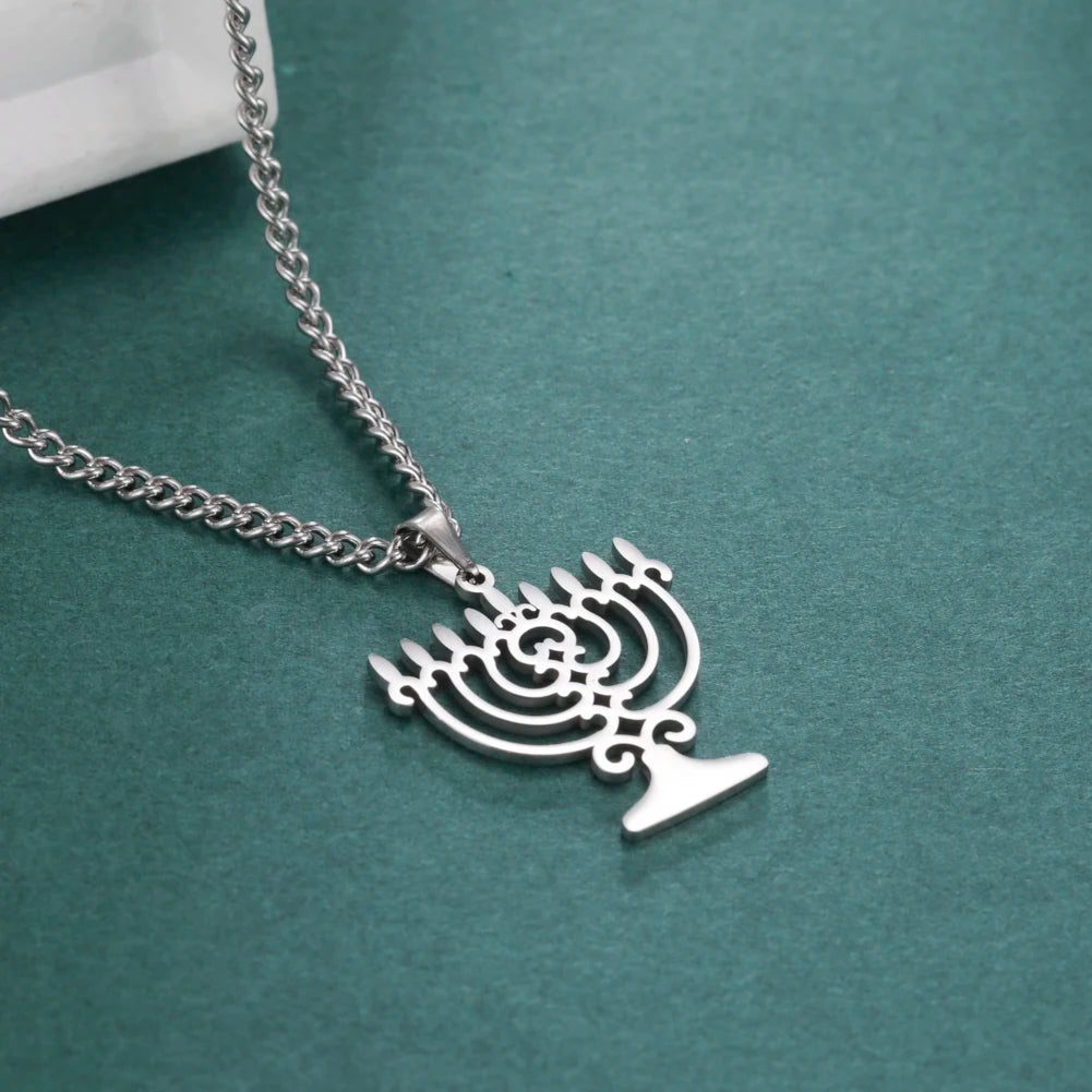 Dainty Jewish Triangle Menorah Pendant Necklace