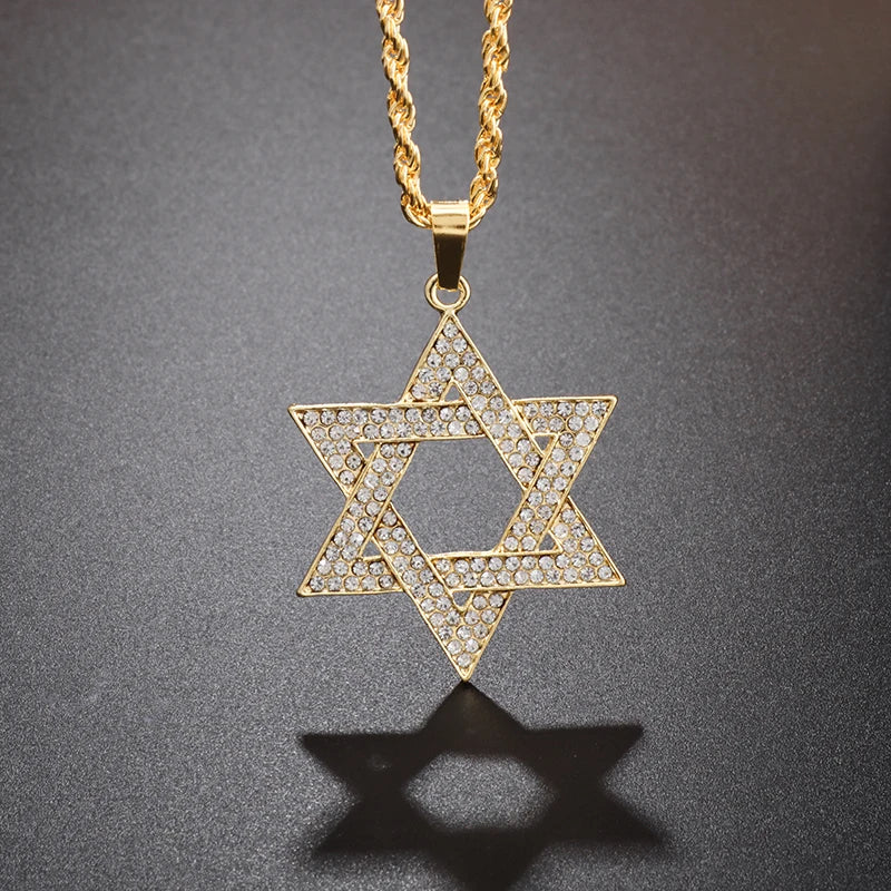 Crystal Zirconia Star Of David Hexagram Pendant Necklace