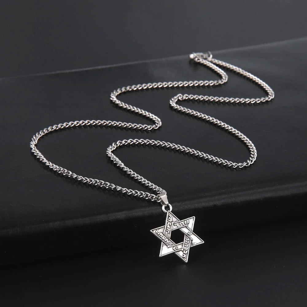 Star of David Inscription Hexagram Pendant Necklace